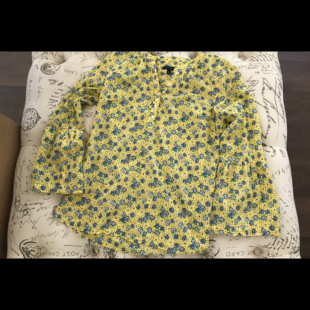 Talbots Yellow & Blue Print Cotton Blouse Sz S